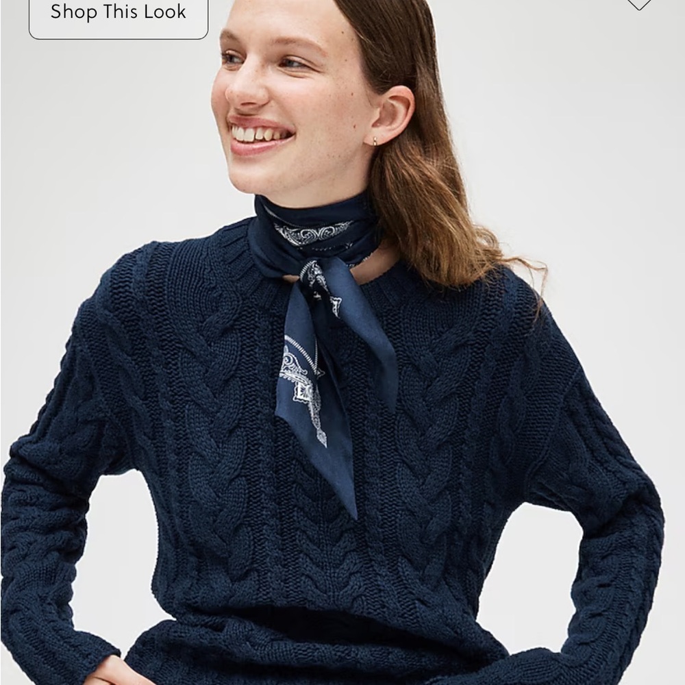 NWOT J.Crew Womens navy Cable-Knit Puff-Sleeve Crewneck Sweater Size XXL BS978 - Picture 3 of 5